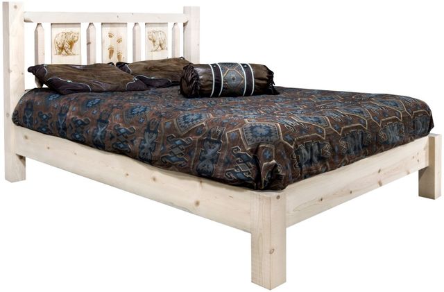 Montana Woodworks® Homestead Ready to Finish Full Platform Bed with Laser Engraved Bear Design-0