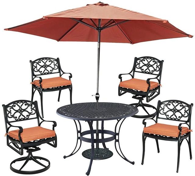 homestyles® Sanibel 7-Piece Black Outdoor Dining Set with Umbrella and Cushions-0