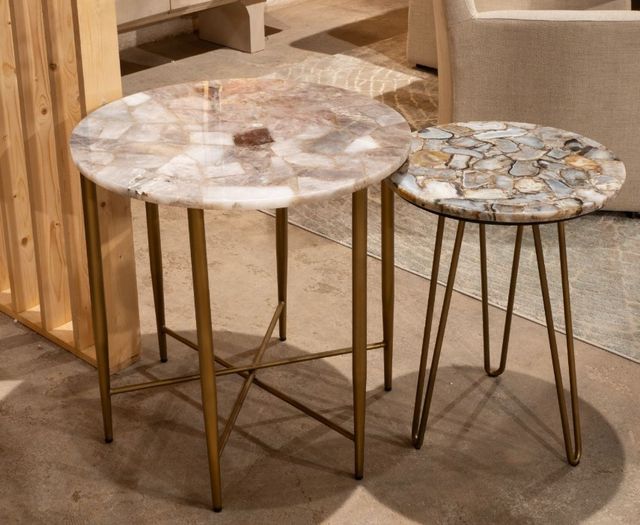 Home Trends & Design Calico Stone Agate Side Table with Antique Gold Iron Base-3