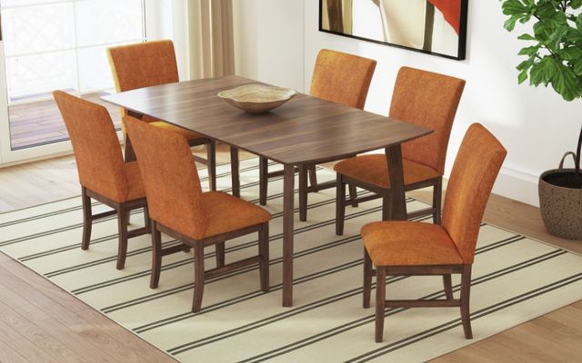 Elements International Santa Barbara 7-Piece Orange/Walnut Rectangular Dining Set-1
