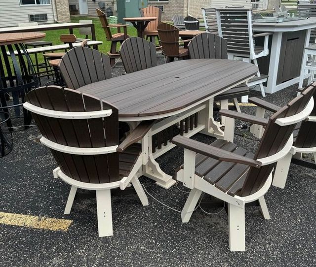 Creekside 7' Oval Dining Height Table with 6 Classic Back Swivel Dining Chairs, Woodgrain Colors-0
