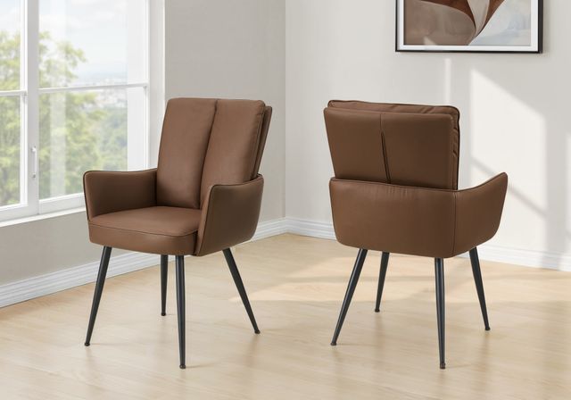 Monarch Specialties Inc. 2-Piece Brown 36" Faux Leather Dining Chair Set with Channelled Back-1