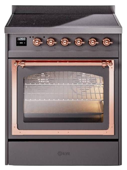 Ilve® Nostalgie II Noblesse 30'' Graphite Matte Pro Style Induction Range with Copper Trim-0