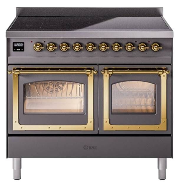 Ilve® Nostalgie II Noblesse 40'' Graphite Matte Pro Style Induction Range with Brass Trim-0