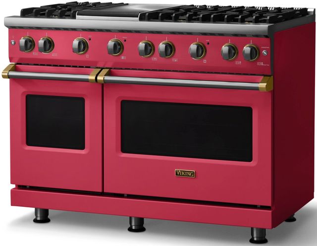 Viking® 5 Series 48" Valentine Pro Style Gas (NG) Range with Brushed Brass Trim-2