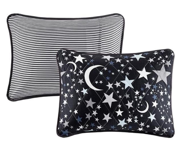 Olliix by Mi Zone Kids Starry Night Charcoal Twin Reversible Coverlet Set-1