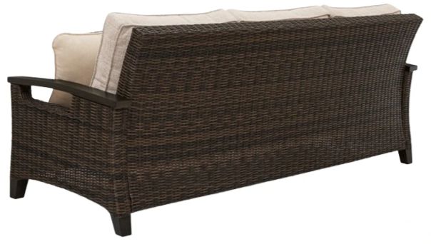 Signature Design by Ashley® Monterey Point Beige/Dark Brown Fabric/Wicker Rattan Outdoor Sofa-3
