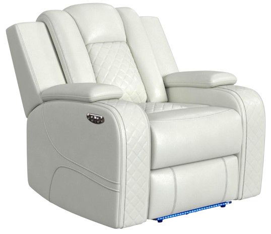 Elements International Carlo Pebble Oyster Power Recliner with Power Headrest-0