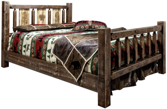 Montana Woodworks® Homestead Stain and Clear Lacquer Queen Bed with Laser Engraved Pine Tree Design-0