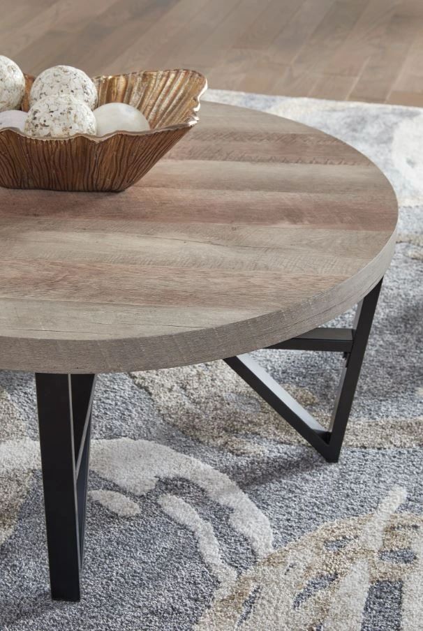 Signature Design by Ashley® Deanlee 3-Piece Grayish Brown Occasional Table with Black Base Set-2