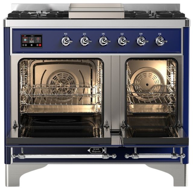 Ilve® Majestic III 40" Midnight Blue Pro Style Dual Fuel Liquid Propane Range with Triple Glass Door and Chrome Trim-1
