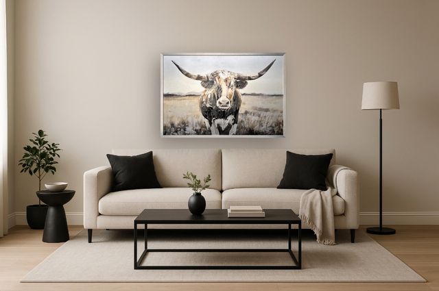 Classy Living Contemplative Western Longhorn Mixed Media Art Wall Art-1