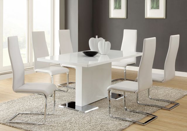 Coaster® Anges Glossy White T-Shaped Pedestal Dining Table-2
