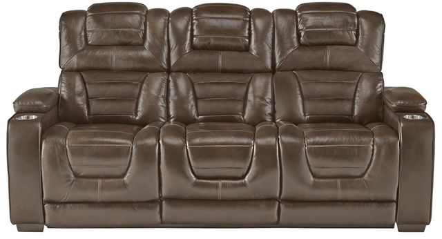 Corinthian Furniture Luke Chocolate Power Reclining Sofa with Power Headrest-0