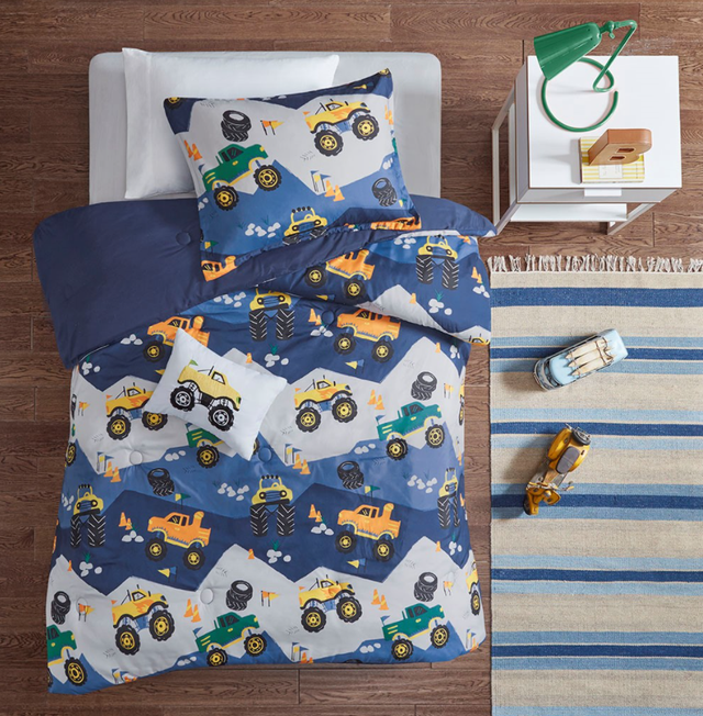 Olliix by Mi Zone Kids Nash Blue Full/Queen Monster Truck Comforter Set-1