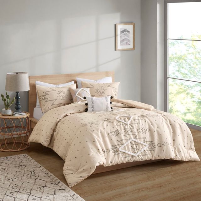 Olliix by Intelligent Design Tate Natural Twin/Twin XL Printed Comforter Set with Chenille Trim-2