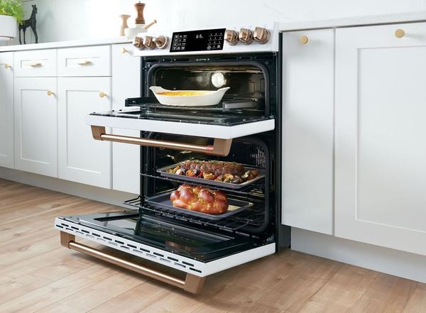 Café™ 30" Matte White Slide In Double Oven Induction Range