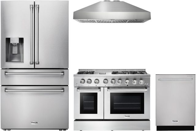 Thor Kitchen® 4 Piece Stainless Steel Dual Fuel Kitchen Package-0