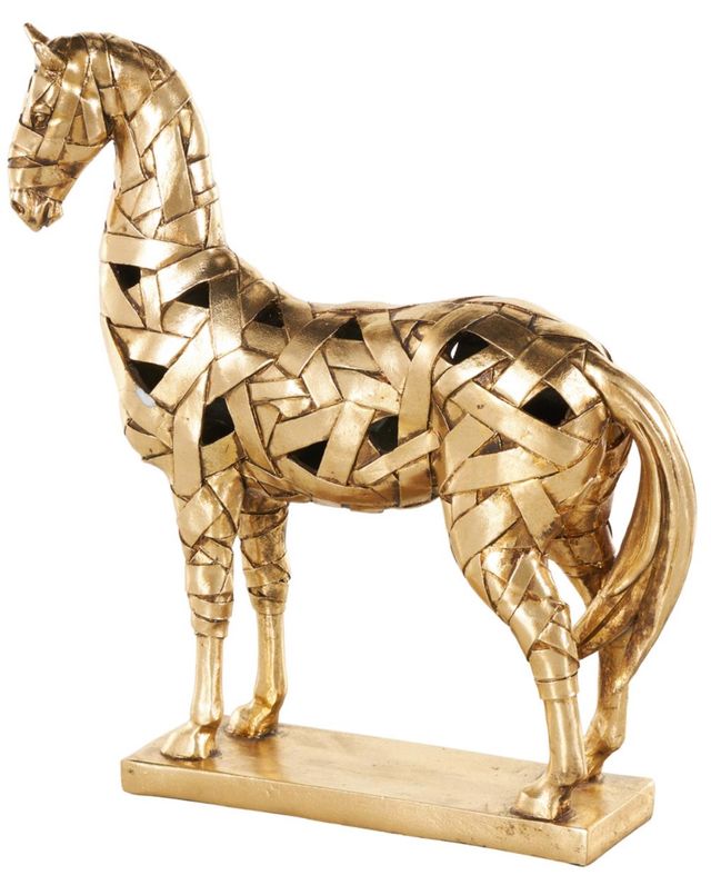 Deco Marche Gold Horse Wrapped Sculpture with Rectangular Base-1