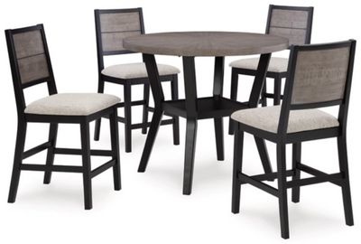 front view of the Signature Design by Ashley® Corloda 5-Piece Black/Gray Counter Height Dining Table Set