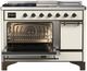 Ilve® Majestic III 48" Antique White Pro Style Dual Fuel Liquid Propane Range with 5 Black Brass Burners and Burnished Trim-2
