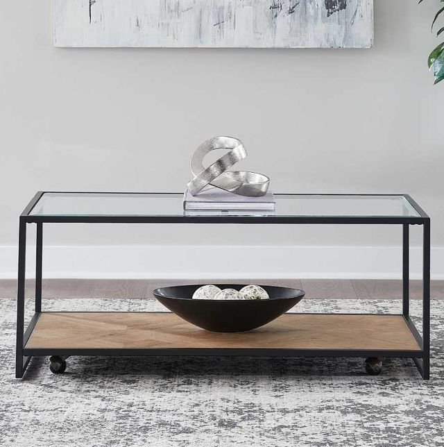 Liberty Furniture Bedford Glass Top Cocktail Table with Black/Weathered Oak Base-1