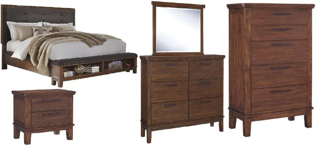 Signature Design by Ashley® Ralene 5-Piece Dark Brown California King Upholstered Panel Bed Set-0
