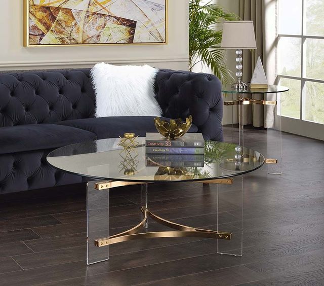 ACME Furniture Sosi Glass Top Coffee Table with Gold Base-1