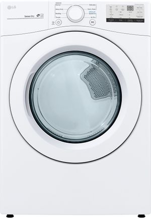 Front view of the LG 7.4 Cu. Ft. White Front Load Electric Dryer