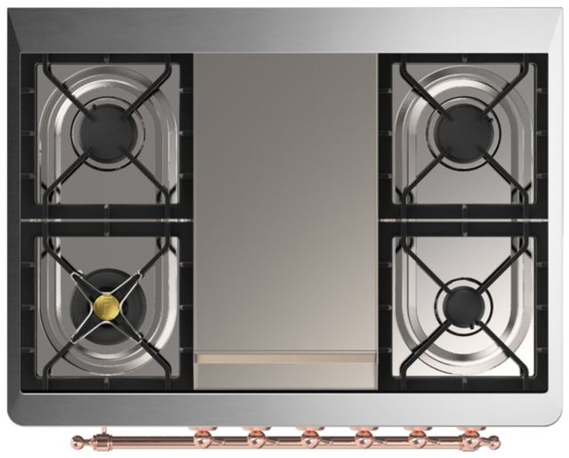Ilve® Majestic III 36" Midnight Blue Pro Style Dual Fuel Natural Gas Range with 6 Black Brass Burners and Copper Trim-3