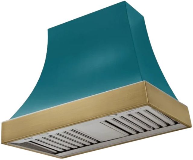 AGA Cascade 36" Salcombe Blue Wall Mounted Range Hood  with Antique Brass Trim-0