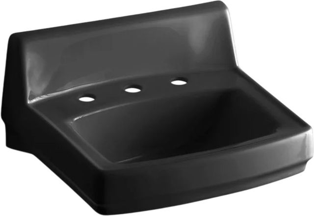 KOHLER® Greenwich™ Black Wall-Mount Concealed Arm Carrier Bathroom Sink with Widespread Faucet Holes-0
