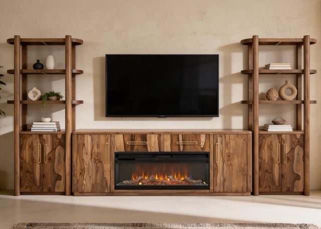 International Furniture Direct Balam Brown 80" Entertainment Center with Fireplace-0