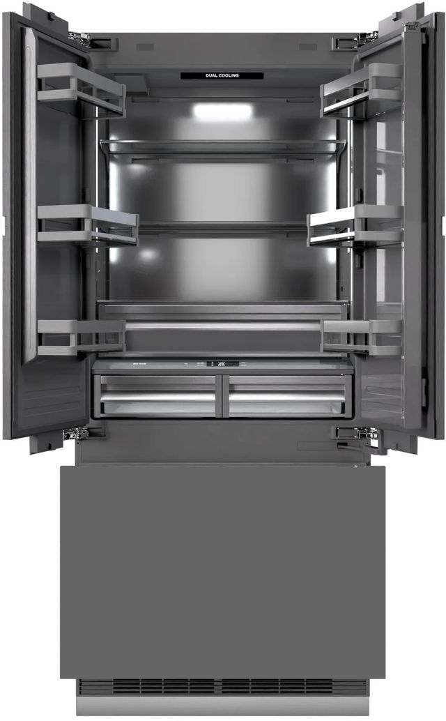 ZLINE Autograph Edition 36" 19.6 Cu. Ft. Panel Ready Built-In French Door Refrigerator with Water Dispenser, Ice Maker, Graphite Gray Interior and Polished Gold Handles-2