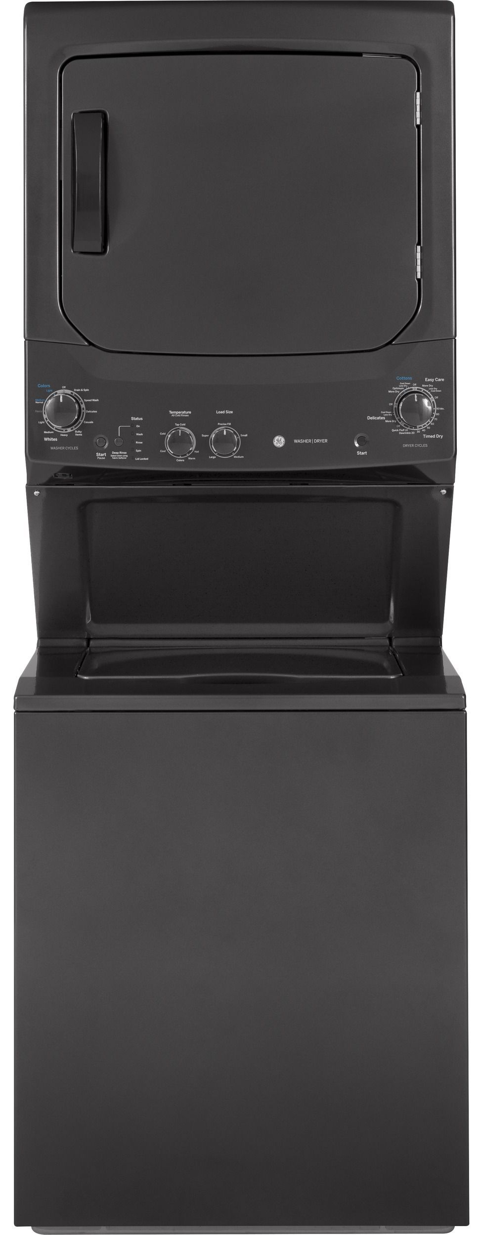 GE® Unitized Spacemaker® 3.8 Cu. Ft. Washer, 5.9 Cu. Ft. Dryer Diamond Gray Stack Laundry