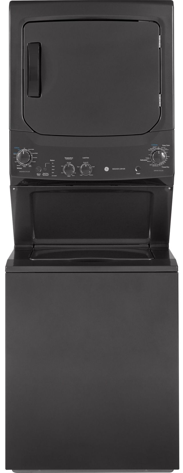 GE® Unitized Spacemaker® 3.8 Cu. Ft. Washer, 5.9 Cu. Ft. Dryer Diamond Gray Stack Laundry-0