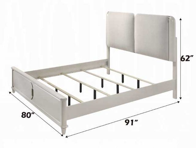 ACME Furniture Laveda Light Gray/Pearl White Eastern King Upholstered Panel Bed-2