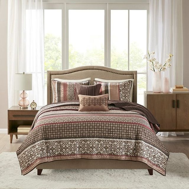 Olliix by Madison Park Red King/California King Princeton 5 Piece Reversible Jacquard Coverlet Set-4