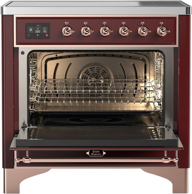 Ilve® Majestic III 36" Burgundy Pro Style Induction Range with Triple Glass Door and Copper Trim-1