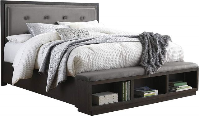 Signature Design by Ashley® Hyndell 4-Piece Dark Brown Queen Upholstered Panel Bed Set-1