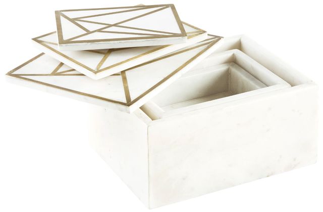 Signature Design by Ashley® Ackley 3-Piece White/Brass Box Set-3