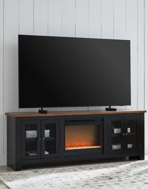 Signature Design by Ashley® Wildenauer Black/Brown 76" TV Stand with Electric Fireplace-4