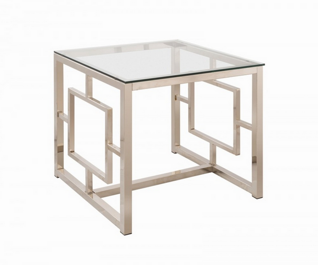 Coaster® Merced Tempered Glass Top End Table with  Nickel Square Base