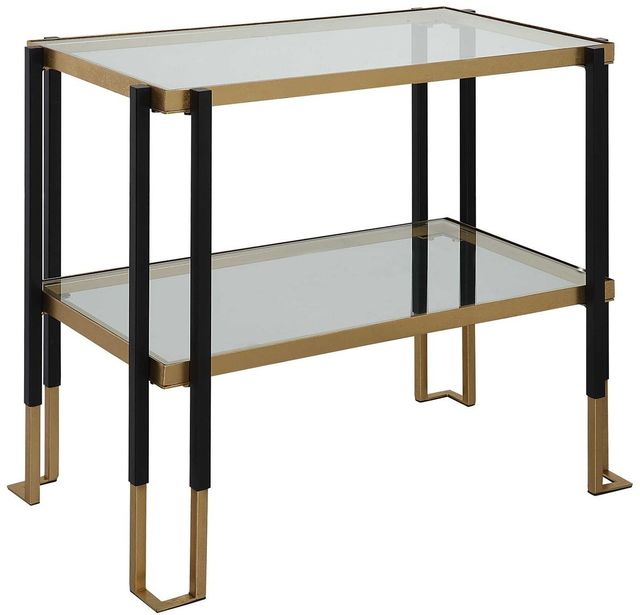 Uttermost® Kentmore Glass Top Glass Side Table with Brushed Gold and Matte Black Frame-0