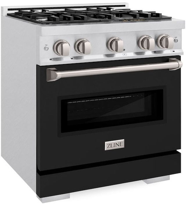 ZLINE Classic 30" Satin Stainless Steel Pro Style Dual Fuel Range with Black Matte Door-2