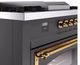 Ilve® Nostalgie II Noblesse 60'' Graphite Matte Pro Style Dual Fuel Range with Brass Trim-4