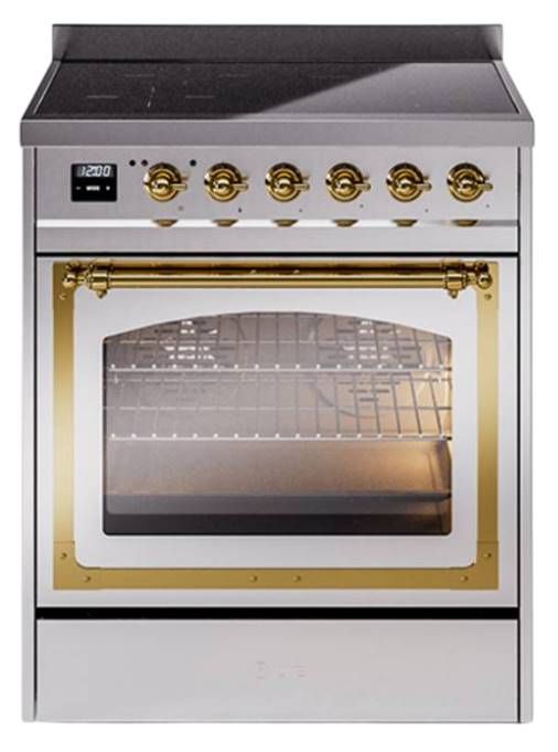 Ilve® Nostalgie II Noblesse 30'' Stainless Steel Pro Style Induction Range with Brass Trim-1