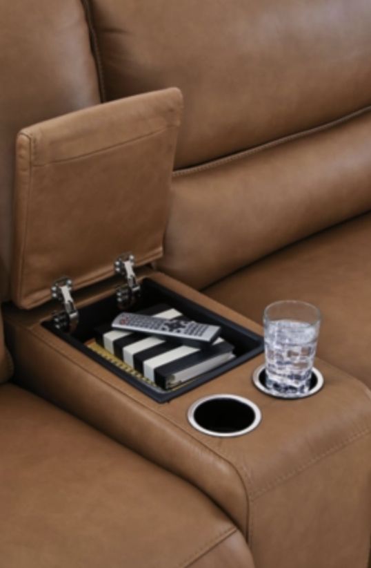 Signature Design by Ashley® Silverbrooke 6-Piece Caramel Power Reclining Curved Sectional with Storage Console-3