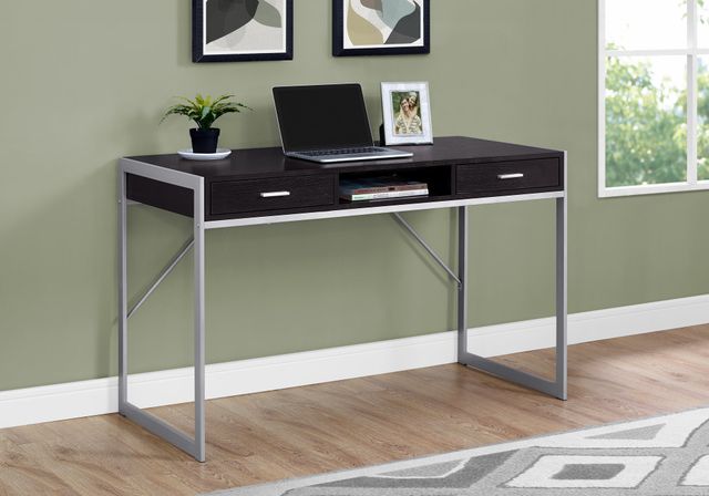 Monarch Specialties Inc. 48"L Espresso and Silver Metal Computer Desk-3