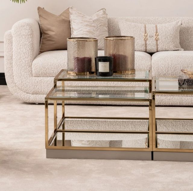 Michael Amini® Savannah Breeze 2-Piece Glass Top Short Cocktail Table with Bright Gold Base Set-1